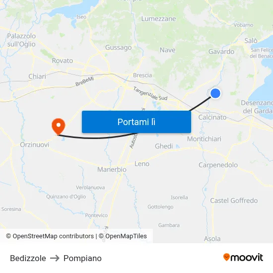 Bedizzole to Pompiano map