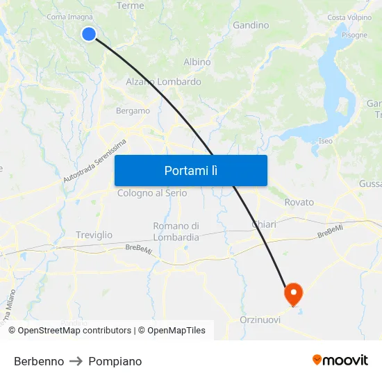 Berbenno to Pompiano map