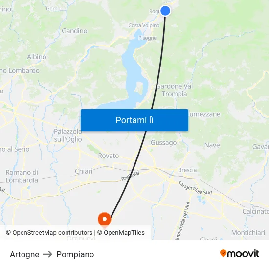 Artogne to Pompiano map