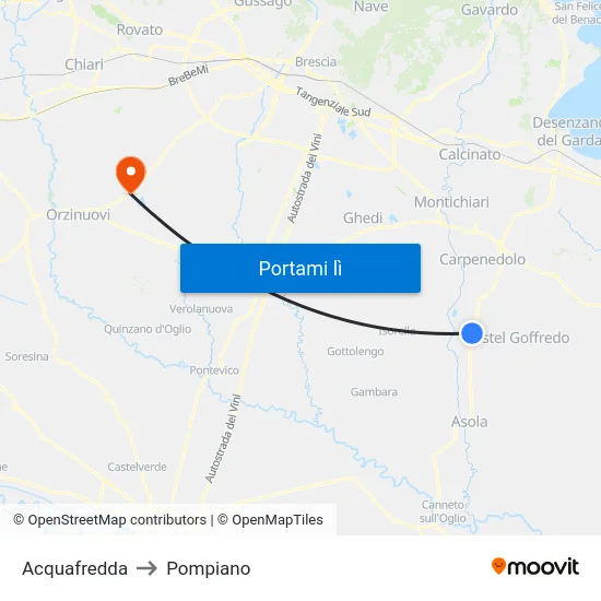 Acquafredda to Pompiano map