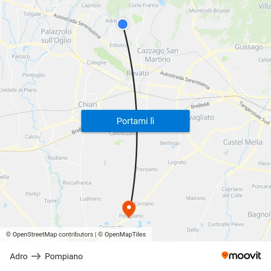 Adro to Pompiano map