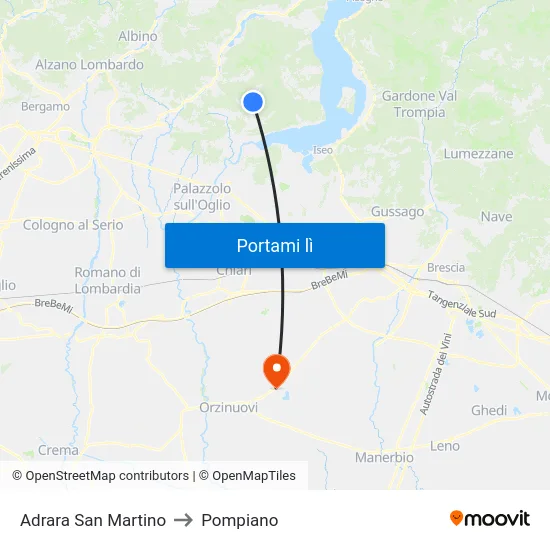 Adrara San Martino to Pompiano map