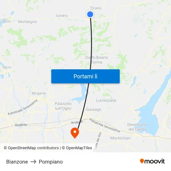 Bianzone to Pompiano map