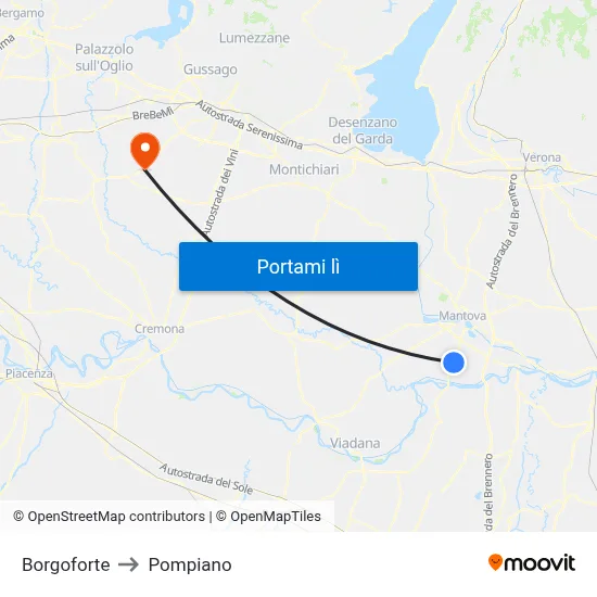 Borgoforte to Pompiano map
