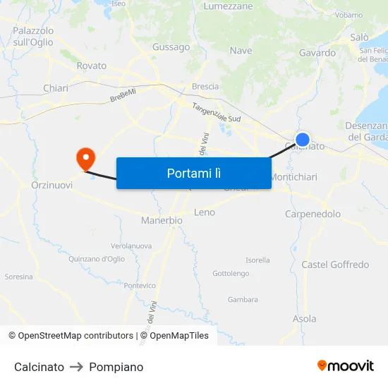 Calcinato to Pompiano map