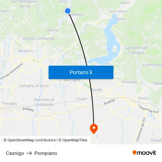 Casnigo to Pompiano map