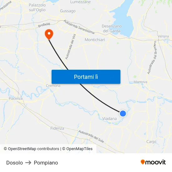 Dosolo to Pompiano map