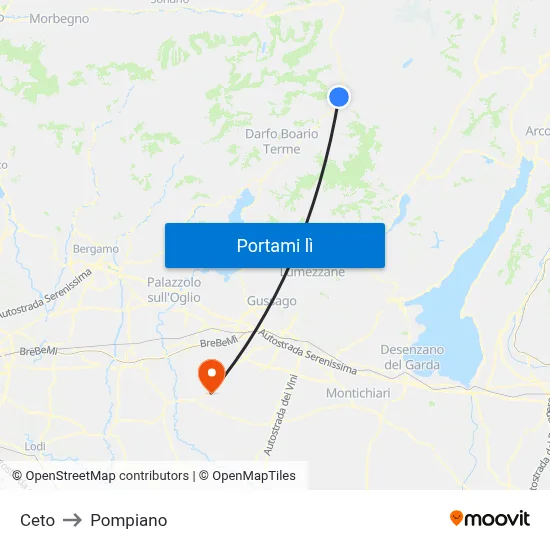 Ceto to Pompiano map