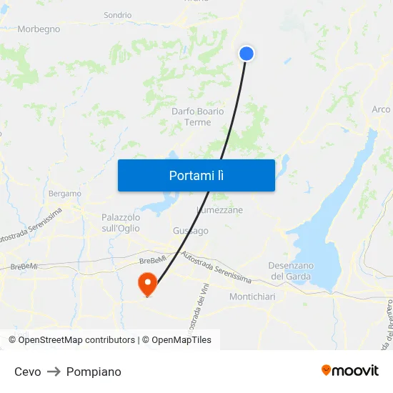 Cevo to Pompiano map