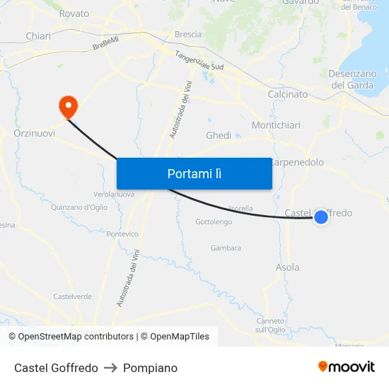 Castel Goffredo to Pompiano map