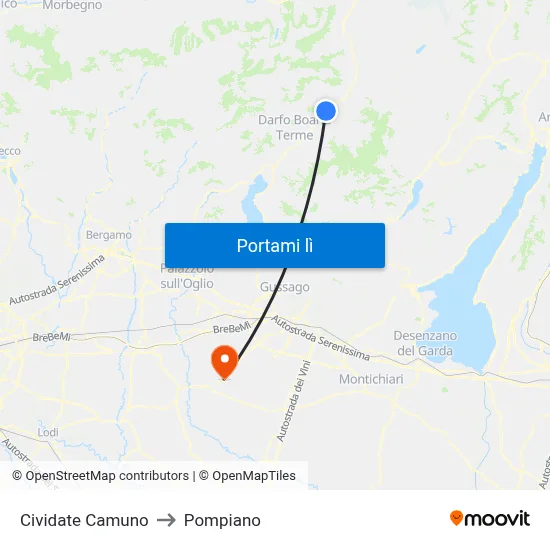 Cividate Camuno to Pompiano map