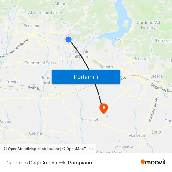 Carobbio Degli Angeli to Pompiano map