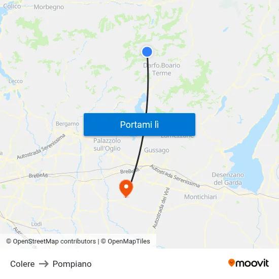 Colere to Pompiano map
