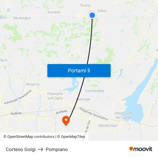 Corteno Golgi to Pompiano map