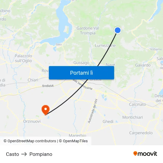 Casto to Pompiano map