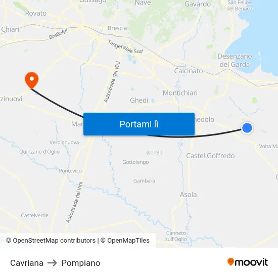 Cavriana to Pompiano map