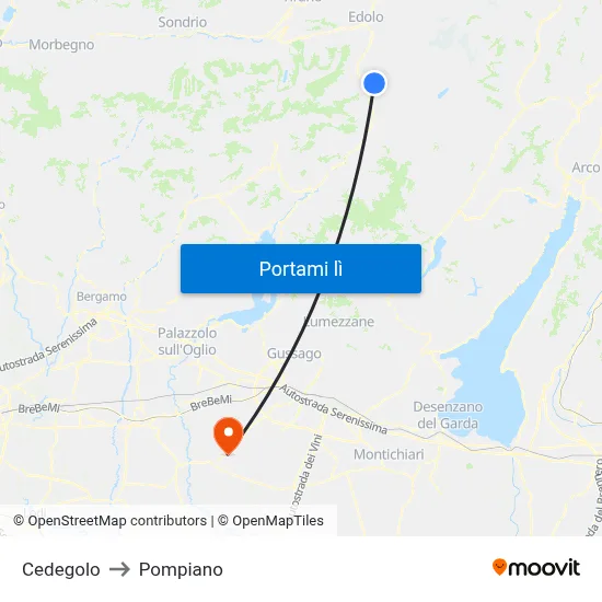 Cedegolo to Pompiano map