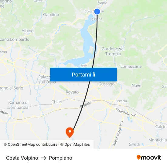 Costa Volpino to Pompiano map