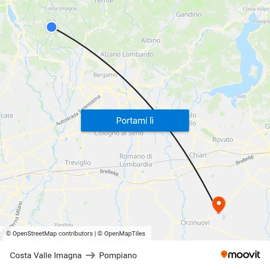 Costa Valle Imagna to Pompiano map