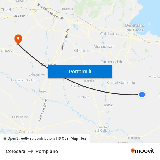 Ceresara to Pompiano map