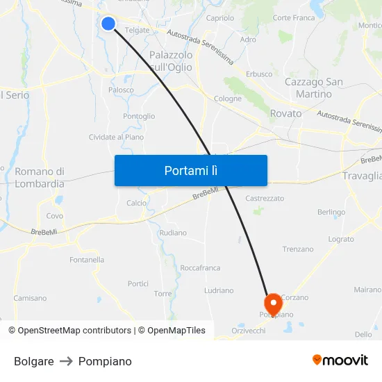 Bolgare to Pompiano map
