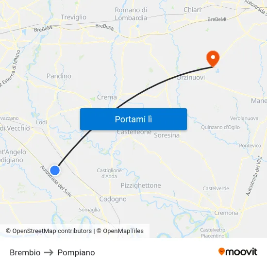 Brembio to Pompiano map