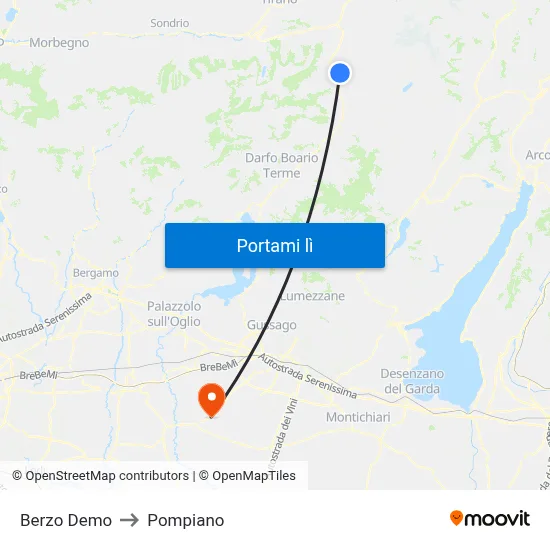 Berzo Demo to Pompiano map