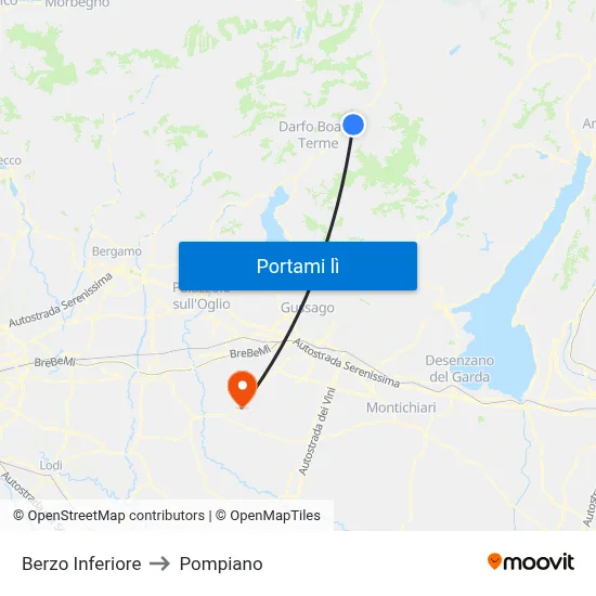 Berzo Inferiore to Pompiano map