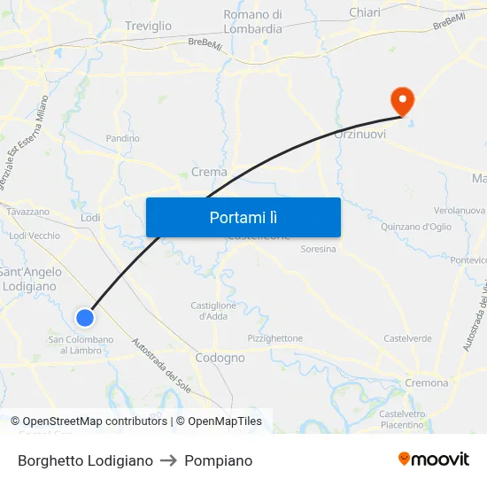 Borghetto Lodigiano to Pompiano map