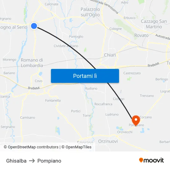 Ghisalba to Pompiano map