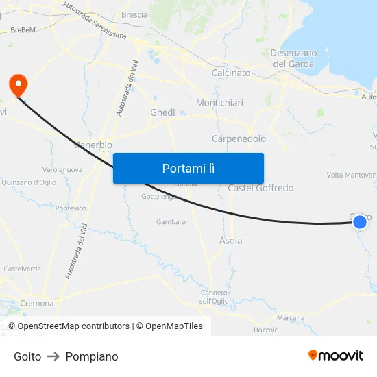 Goito to Pompiano map