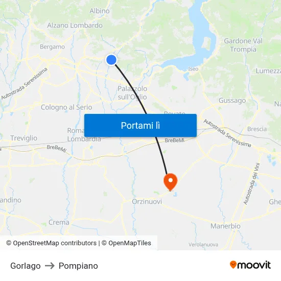 Gorlago to Pompiano map