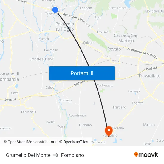 Grumello Del Monte to Pompiano map