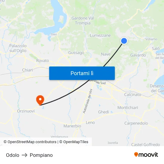 Odolo to Pompiano map