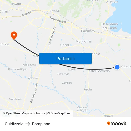 Guidizzolo to Pompiano map