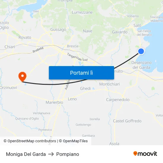 Moniga Del Garda to Pompiano map