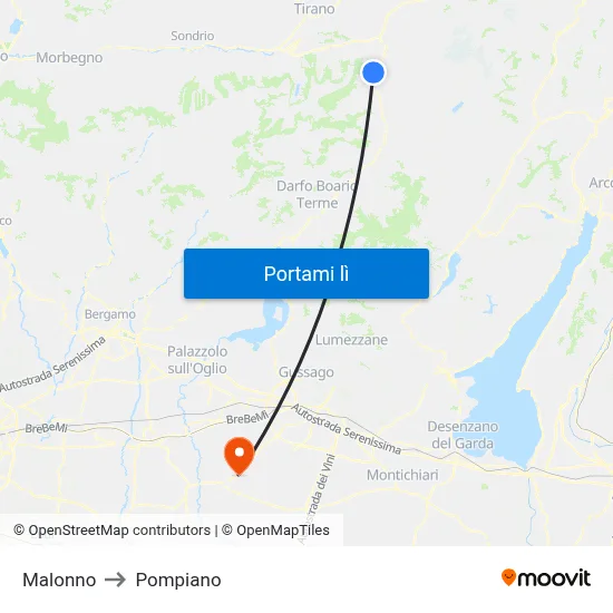 Malonno to Pompiano map