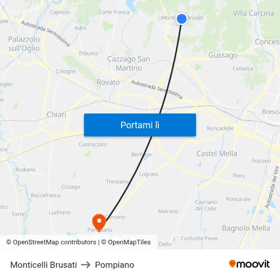 Monticelli Brusati to Pompiano map
