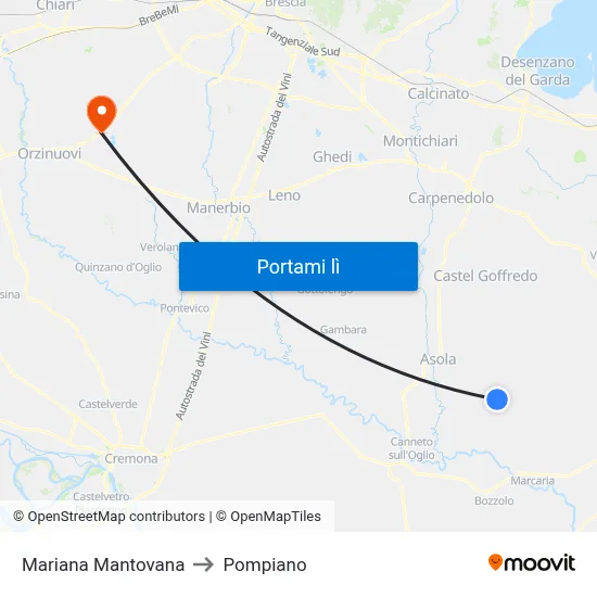 Mariana Mantovana to Pompiano map
