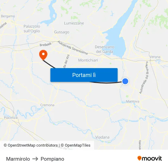 Marmirolo to Pompiano map