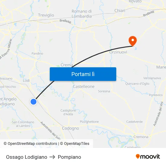 Ossago Lodigiano to Pompiano map