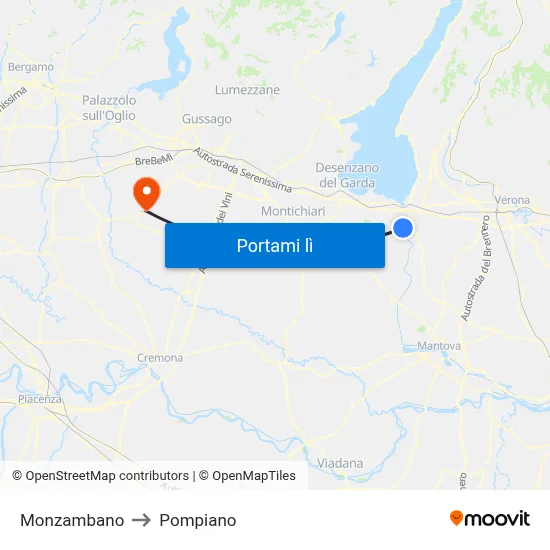 Monzambano to Pompiano map