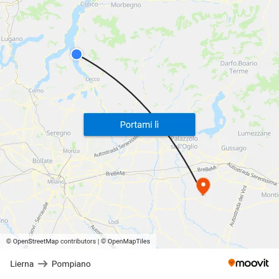 Lierna to Pompiano map