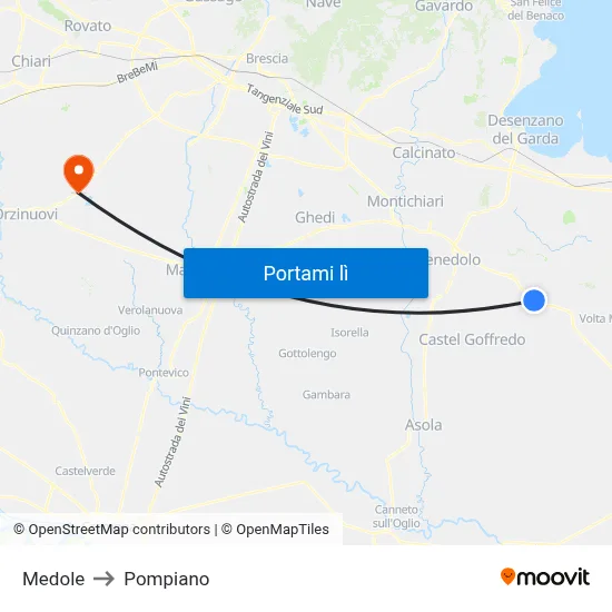 Medole to Pompiano map