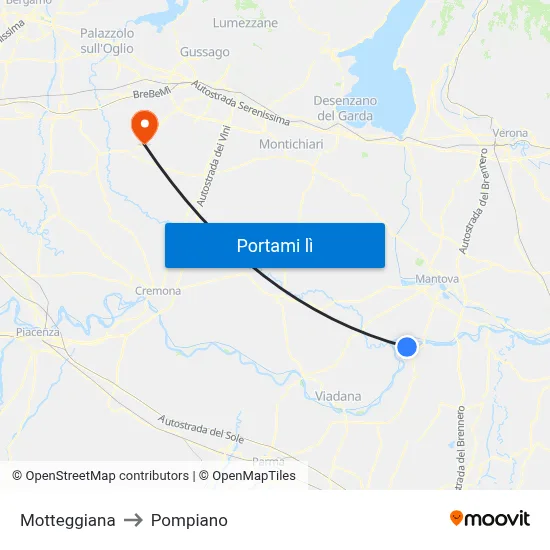 Motteggiana to Pompiano map