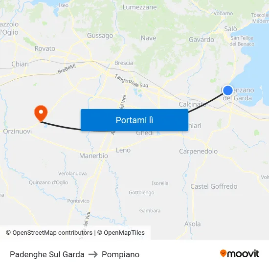 Padenghe Sul Garda to Pompiano map
