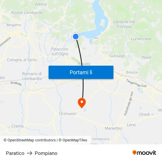 Paratico to Pompiano map