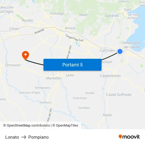 Lonato to Pompiano map