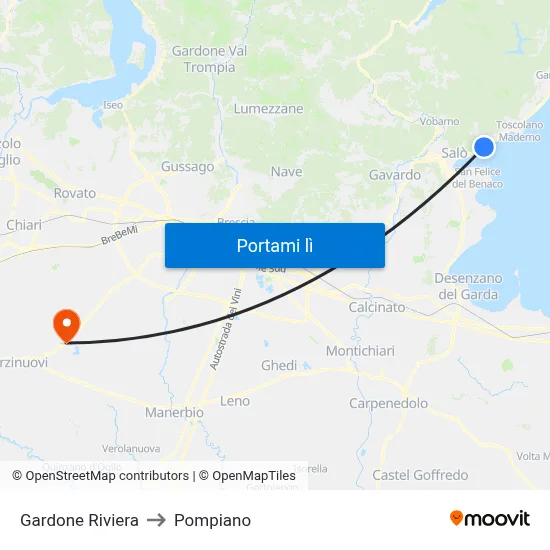 Gardone Riviera to Pompiano map