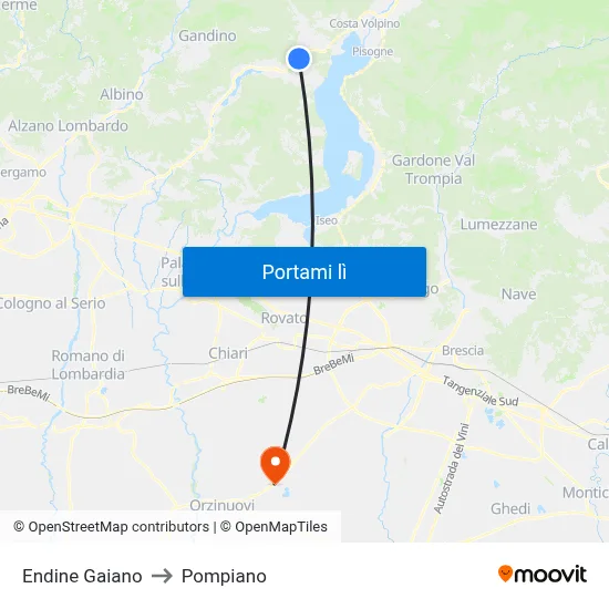 Endine Gaiano to Pompiano map